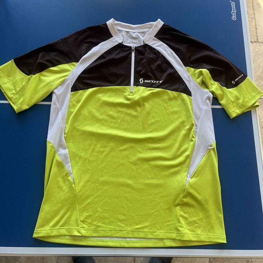 Men's‎ Large Scott Short Sleeve Yellow 1/4 Zip Cycling Racing Performance Jersey